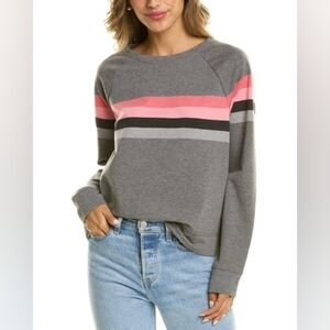 Beachlunchlounge Trude Colorblocked Pullover, Gray with Pink Detail, Womens XL